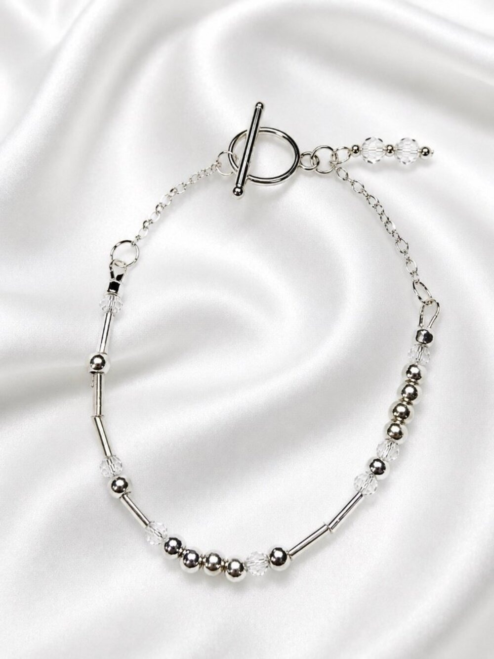 YAHWEH Morse Code Bracelet 7.5” 925 Silver Plated Crystal Toggle NWT REIMAGINED